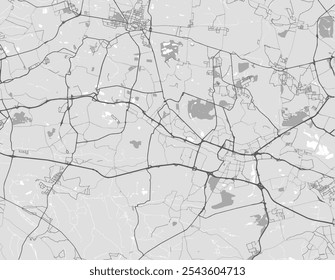 Mapa da cidade de Chorzow, Polônia com estradas pretas isoladas sobre um fundo cinza.