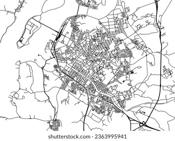 Vector city map of Chuncheon in the South Korea with black roads isolated on a white background.