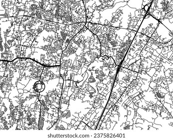 Vector city map of Cibinong in Indonesia with black roads isolated on a white background.