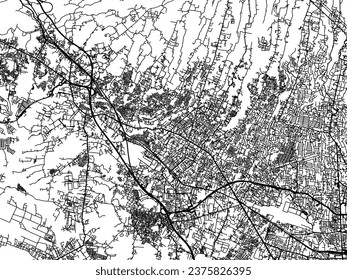 Vector city map of Cimahi in Indonesia with black roads isolated on a white background.