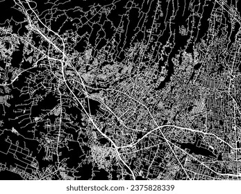 Mapa vectorial de la ciudad de Cimahi en Indonesia con caminos blancos aislados en un fondo negro.