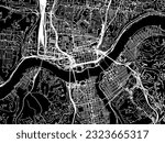 Vector city map of Cincinnati Ohio in the United States of America with white roads isolated on a black background.
