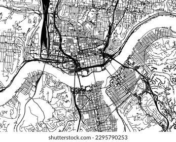 Vector city map of Cincinnati Ohio in the United States of America with black roads isolated on a white background.