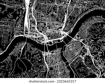 Vector city map of Cincinnati Ohio in the United States of America with white roads isolated on a black background.