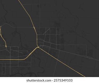 Vector city map of Cipolletti in Argentina with yellow roads isolated on a brown background.