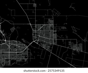 Vector city map of Cipolletti in Argentina with white roads isolated on a black background.