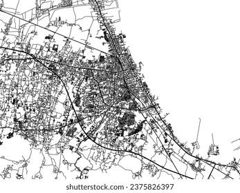 Stadtplan von Cirebon in Indonesien mit schwarzen Straßen einzeln auf weißem Hintergrund.