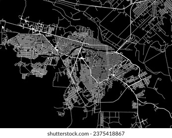 Vector city map of Ciudad Acuna in Mexico with white roads isolated on a black background.