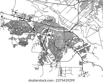 Vector city map of Ciudad Acuna in Mexico with black roads isolated on a white background.