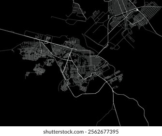 Vector city map of Ciudad Acuna in Mexico with white roads isolated on a black background.