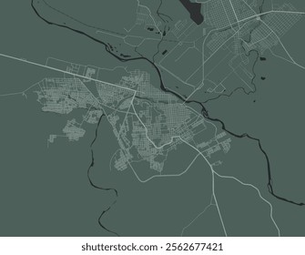 Vector city map of Ciudad Acuna in Mexico with white roads isolated on a green background.