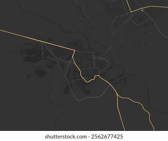 Vector city map of Ciudad Acuna in Mexico with yellow roads isolated on a brown background.