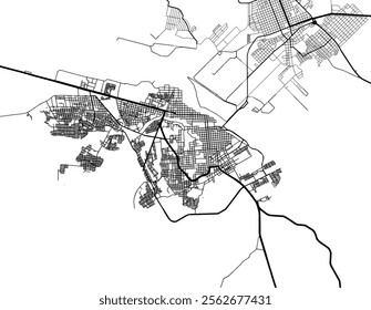 Vector city map of Ciudad Acuna in Mexico with black roads isolated on a white background.