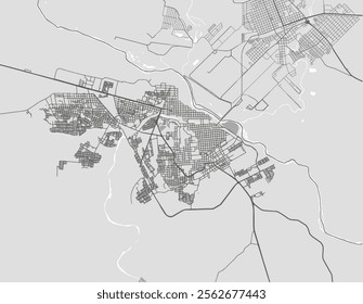 Vector city map of Ciudad Acuna in Mexico with black roads isolated on a grey background.