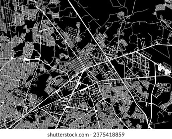 Vector city map of Ciudad Apodaca in Mexico with white roads isolated on a black background.