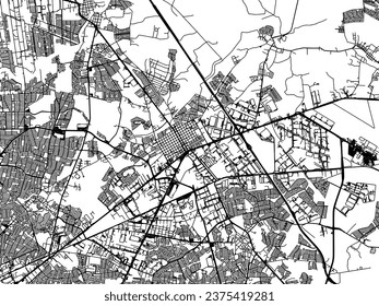 Vector city map of Ciudad Apodaca in Mexico with black roads isolated on a white background.