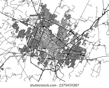 Vector city map of Ciudad de Villa de Alvarez in Mexico with black roads isolated on a white background.