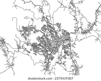 Vector city map of Ciudad de Huajuapan de Leon in Mexico with black roads isolated on a white background.