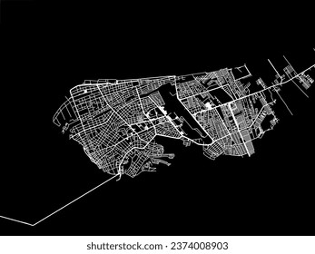 Vector city map of Ciudad del Carmen in Mexico with white roads isolated on a black background.