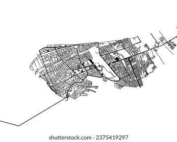 Vector city map of Ciudad del Carmen in Mexico with black roads isolated on a white background.