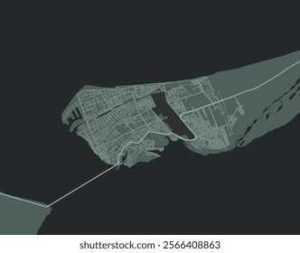 Vector city map of Ciudad del Carmen in Mexico with white roads isolated on a green background.