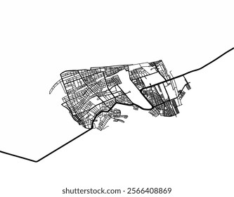 Vector city map of Ciudad del Carmen in Mexico with black roads isolated on a white background