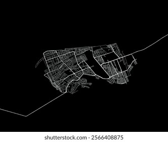 Vector city map of Ciudad del Carmen in Mexico with white roads isolated on a black background.