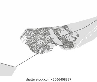 Vector city map of Ciudad del Carmen in Mexico with black roads isolated on a grey background.