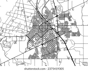 Vector city map of Ciudad Delicias in Mexico with black roads isolated on a white background.