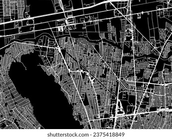 Vector city map of Ciudad General Escobedo in Mexico with white roads isolated on a black background.