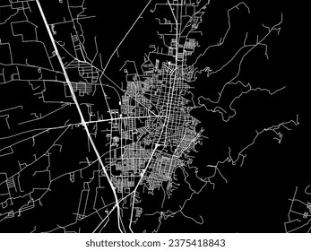 Vector city map of Ciudad Guzman in Mexico with white roads isolated on a black background.