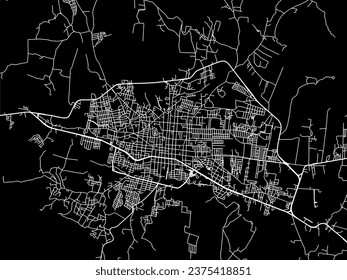 Vector city map of Ciudad Hidalgo in Mexico with white roads isolated on a black background.