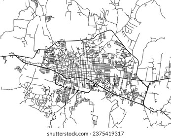 Vector city map of Ciudad Hidalgo in Mexico with black roads isolated on a white background.