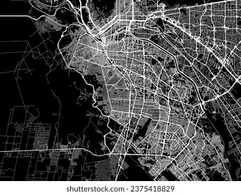 Vector city map of Ciudad Juarez in Mexico with white roads isolated on a black background.