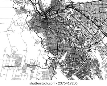 Vector city map of Ciudad Juarez in Mexico with black roads isolated on a white background.