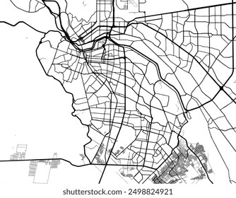 Mapa Vector de la ciudad de Ciudad Juárez en México con carreteras negras aisladas sobre un fondo blanco.