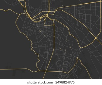 Vector city map of Ciudad Juarez in Mexico with yellow roads isolated on a brown background.