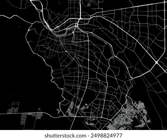 Vector city map of Ciudad Juarez in Mexico with white roads isolated on a black background.