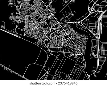 Vector city map of Ciudad Lazaro Cardenas in Mexico with white roads isolated on a black background.