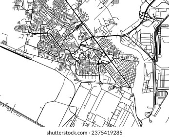 Vector city map of Ciudad Lazaro Cardenas in Mexico with black roads isolated on a white background.