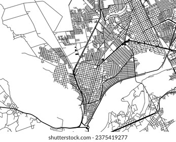 Vector city map of Ciudad Lerdo in Mexico with black roads isolated on a white background.