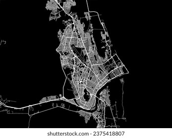 Vector city map of Ciudad Madero in Mexico with white roads isolated on a black background.