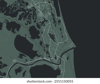 Mapa vetorial da cidade de Ciudad Madero no México com estradas brancas isoladas sobre um fundo verde.