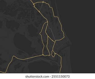 Mapa vetorial da cidade de Ciudad Madero no México com estradas amarelas isoladas sobre um fundo marrom.