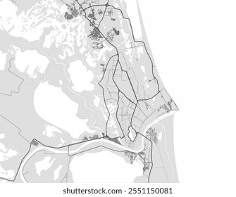 Mapa vetorial da cidade de Ciudad Madero, no México, com estradas pretas isoladas sobre um fundo cinza.