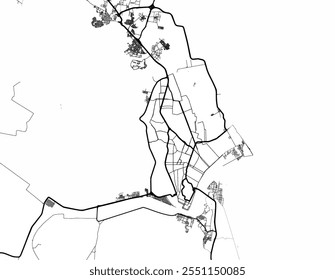 Mapa vetorial da cidade de Ciudad Madero no México com estradas pretas isoladas sobre um fundo branco.