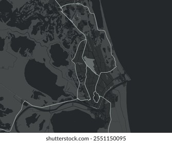 Mapa vetorial da cidade de Ciudad Madero, no México, com estradas brancas isoladas sobre um fundo cinza.