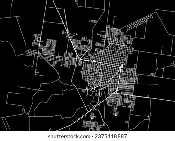 Vector city map of Ciudad Mante in Mexico with white roads isolated on a black background.