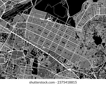 Vector city map of Ciudad Nezahualcoyotl in Mexico with white roads isolated on a black background.