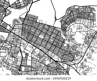 Vector city map of Ciudad Nezahualcoyotl in Mexico with black roads isolated on a white background.